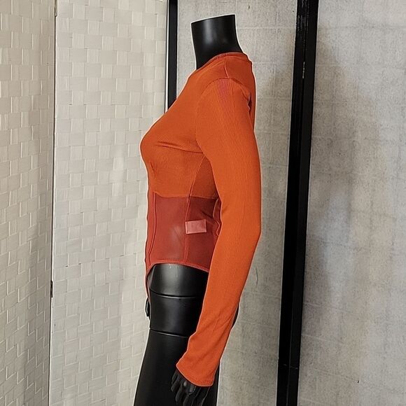 BRAND NEW LONG SLEEVES MESH INSERT HIGH NECK SOLID SHEER THONG SNAP BODYSUIT - Picture 10 of 16